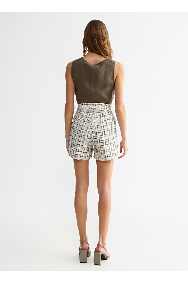 Normal Bel Basic Beyaz - Yeşil Kadın Şort Rızot - 4