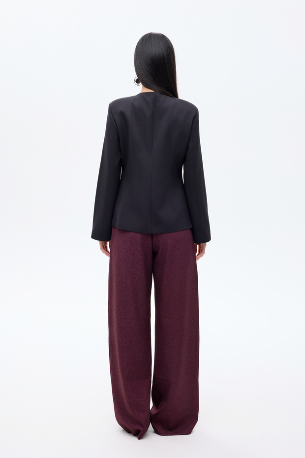 Round Neck Buttoned Blazer Jacket Black - 5