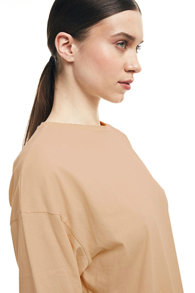Truvakar Kol Basic Oversize Tişört Bej - 5