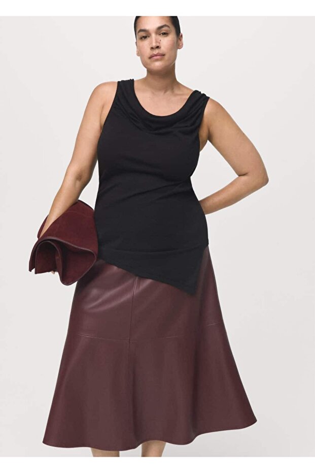 Deri görünümlü midi etek - 8