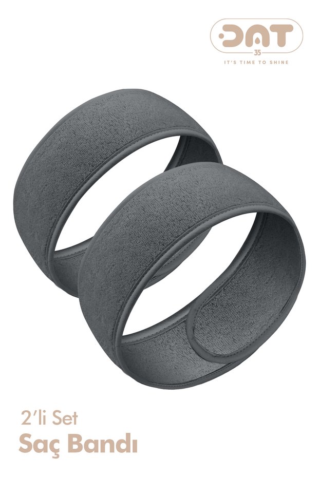 Hair Band Set of 2 – Sports Bandana, Towel for Women and Men for Makeup, Yoga, Spa with Velcro Tape Piped Anthracite