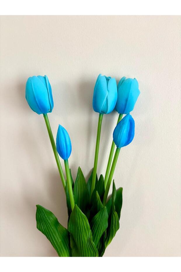Yapay Çiçek Islak Mavi Lale Islak Dokulu Kaliteli 45 Cm. 5 Dallı. ( 3 Çiçek 2 Tomurcuk) - 4