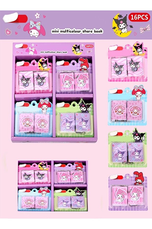 16 Pieces Beautiful DIY Multicolor Cartoon Theme Mini Book Pocket Notebook Set Box for Kids Birthday
