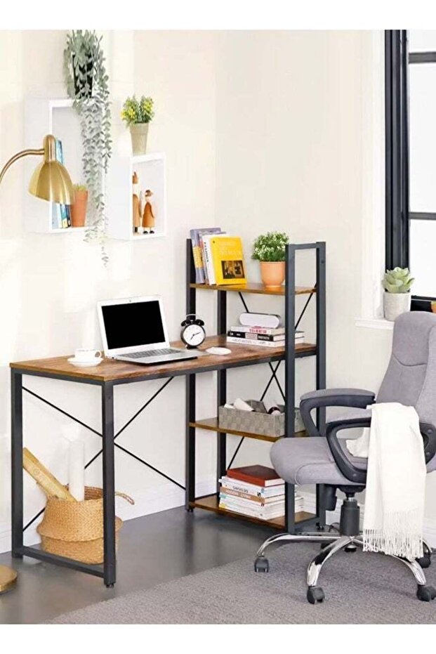 Modern Home Office Desk Work Study Gaming and Writing Table with Storage Bookshelves