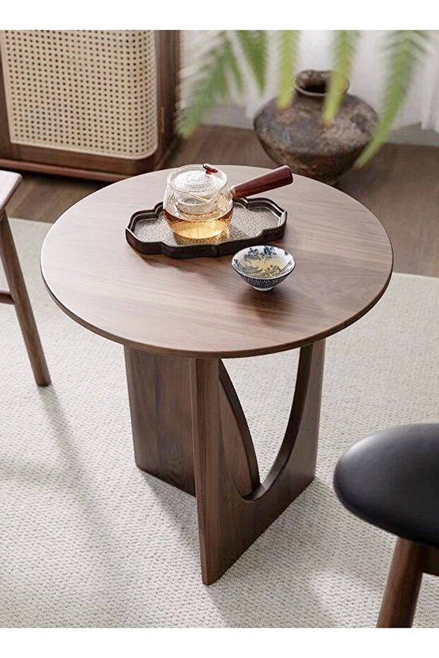 Modern Multifunction Geometric Design Coffee Table Round Side Table Solid Wood Nightstand End Table - 4