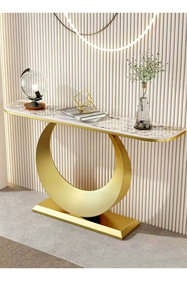 Modern Design Rustproof Rock Slab Console Table White Sintered Stone Entryway Table Display Table Ge - 1