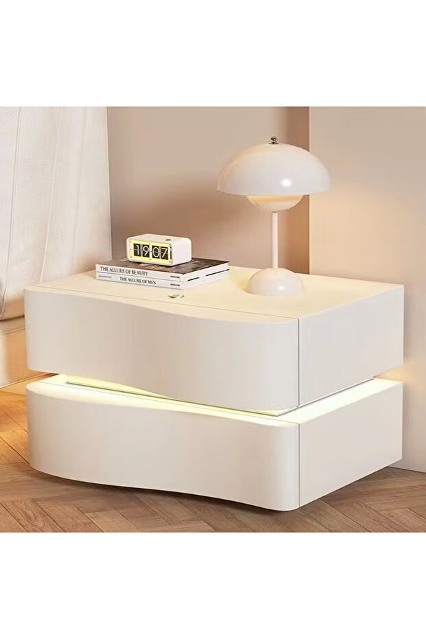 Modern High Gloss One Touch Switch Night Light LED Nightstand with 2 Storage Drawers