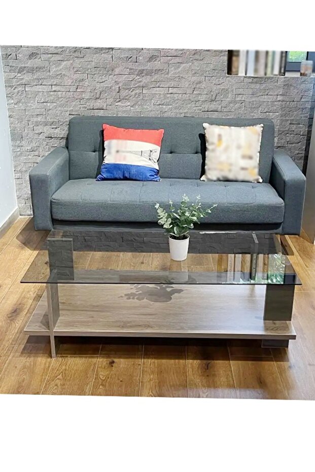 Multipurpose Use Classic Design Solid Wood Coffee Table Tempered Glass Tabletop Rectangular - 3