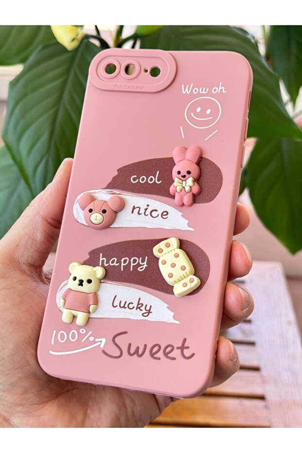 Rabbit Pink Soft Silicone Cap with Patterned Camera Protect Rabbit Pink Soft Silicone Cap with Case Design Compatible for iPhone 7/8 Plus - 6