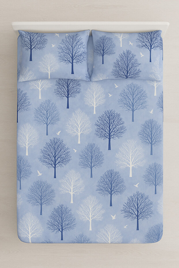 Double Cotton Fitted Sheet + 2 Pillowcases Bedding Set Durable Patterned Set - 2