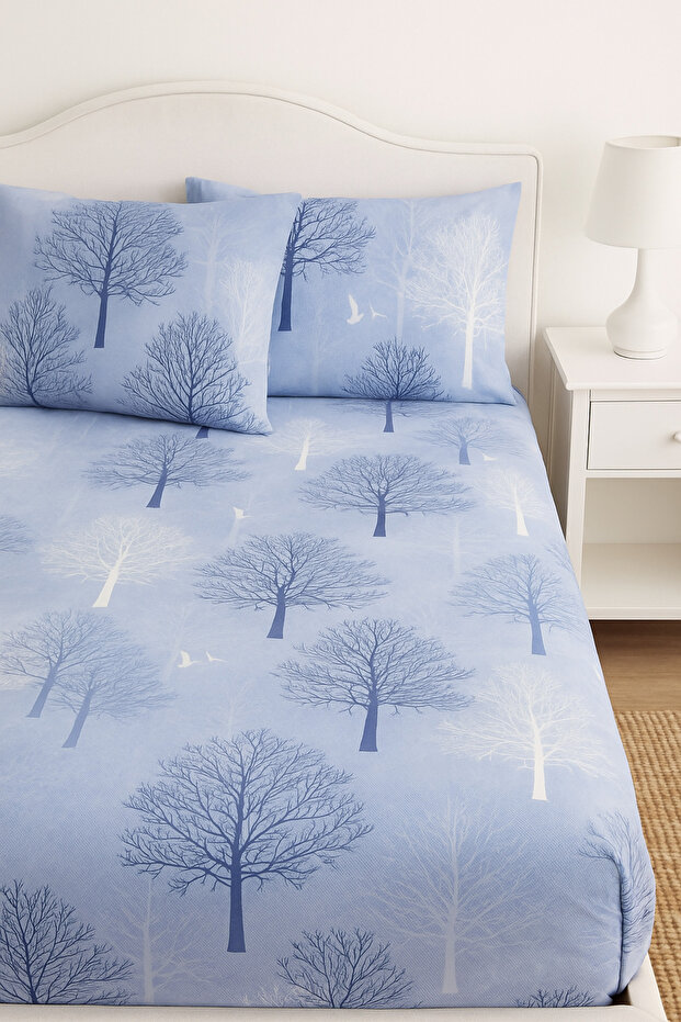 Double Cotton Fitted Sheet + 2 Pillowcases Bedding Set Durable Patterned Set - 1