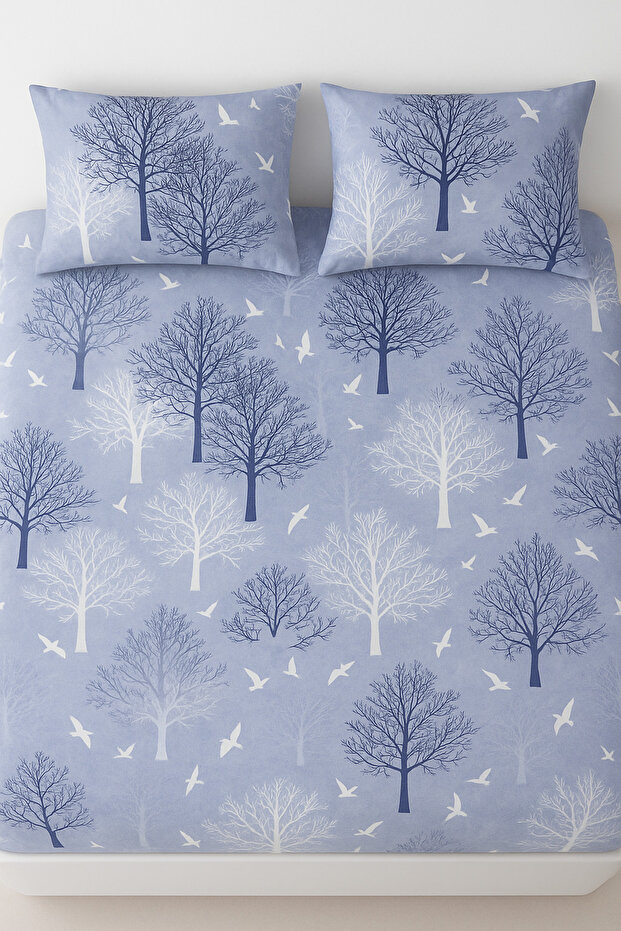 Double Cotton Fitted Sheet + 2 Pillowcases Bedding Set Durable Patterned Set - 3