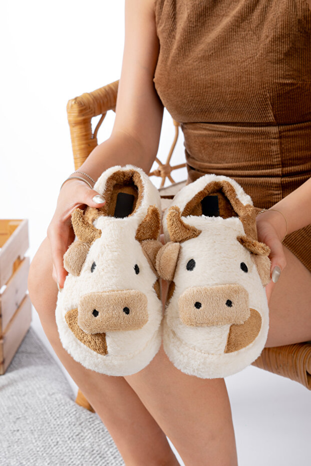 Women's Ox Figured Silent Sole Plush House Slippers