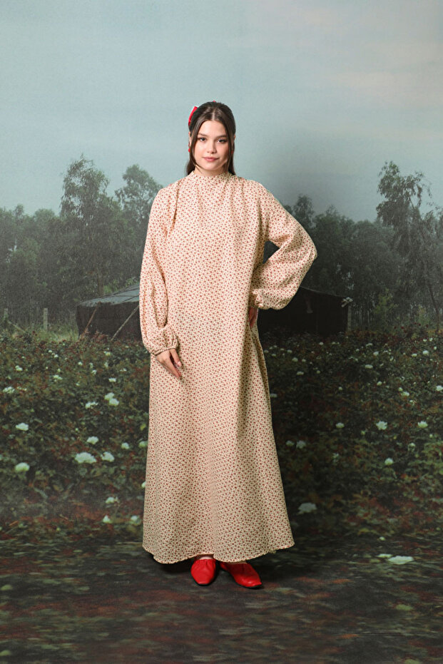 Çiçek Desenli Müslin Elbise Kırmızı - 4