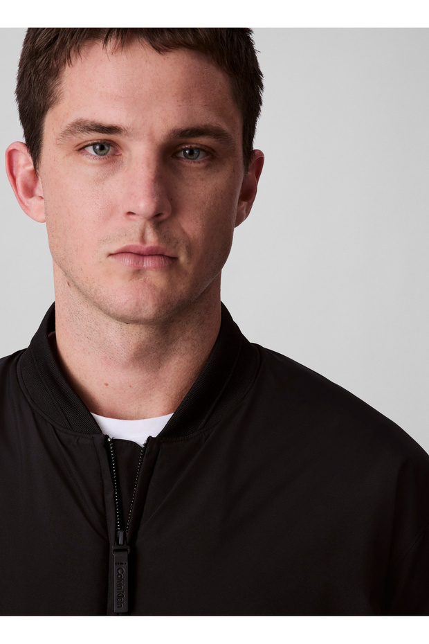 Erkek Tam Kalıp Kolej Yaka Bomber Ceket - Siyah - 3