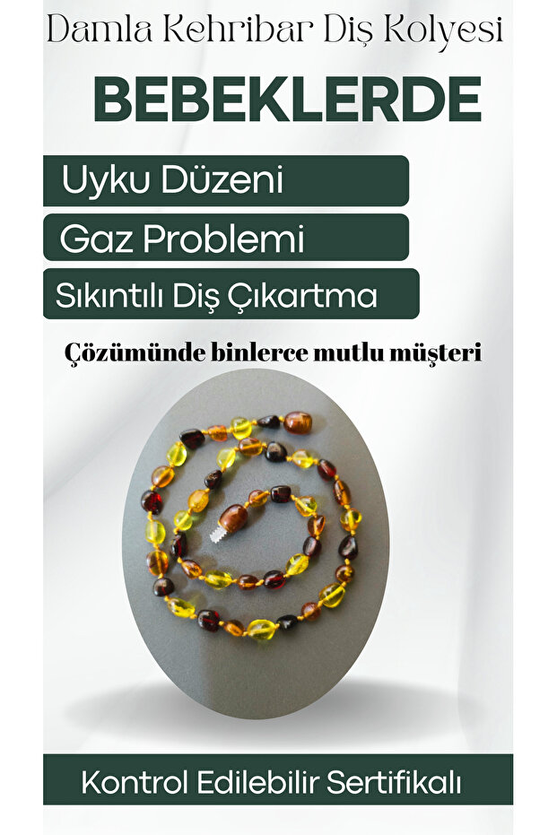 Sertifikalı Bebek Kehribar Kolye - Diş Kolyesi - 1