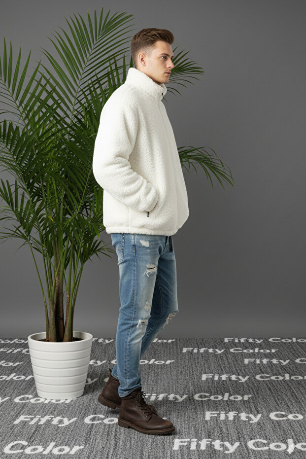 Oversize Zippered Plush Jacket - 2