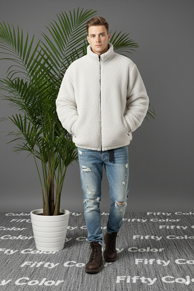 Oversize Zippered Plush Jacket - 1