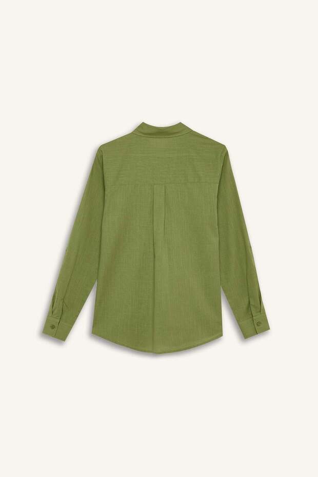 Regular Fit Basic Düz Cepli Uzun Kollu Gömlek W7734AZ24SM - 8