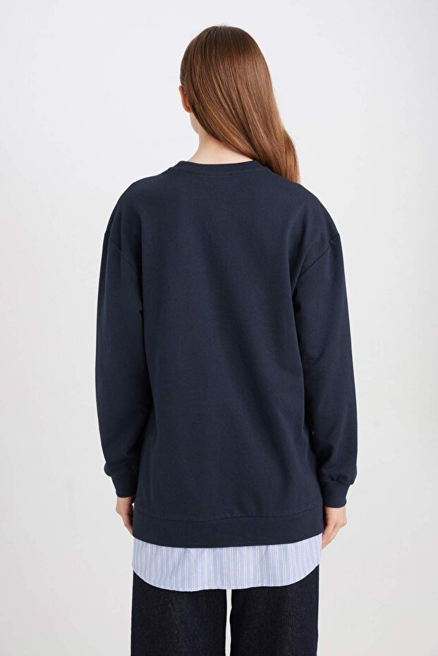 Regular Fit Bisiklet Yaka Basic Düz Sweatshirt Tunik A9529AX24AU - 6