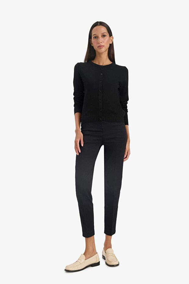 Regular Fit Bisiklet Yaka Basic Düz Düğmeli Triko Hırka D6282AX25SP - 4