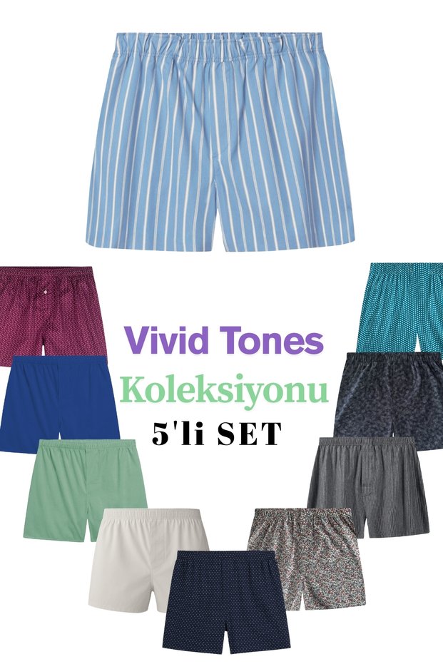 Boxer Men, 5-Piece Set of Boxers in a Mix of Colors, 100% Cotton Poplin Fabric Boxer, Vibrant Colors, 5 Pieces