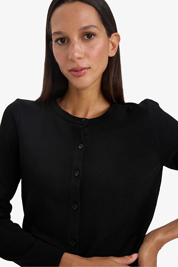 Regular Fit Bisiklet Yaka Basic Düz Düğmeli Triko Hırka D6282AX25SP - 5