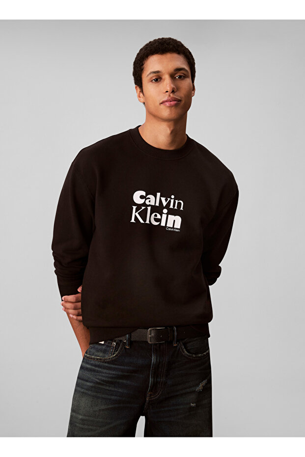 Bisiklet Yaka Siyah Erkek Sweatshırt LV04LD242GUB1_LS EU 350TERRY CALVIN - 2