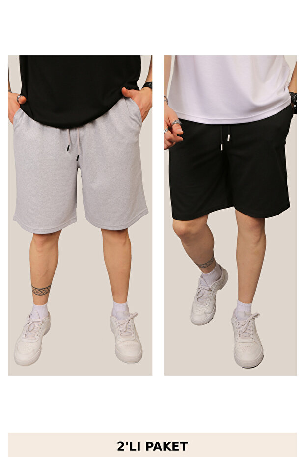 Men's Baggy Cut 2 Thread Basic Summer Shorts & Bermuda with Elastic Waist Pocket