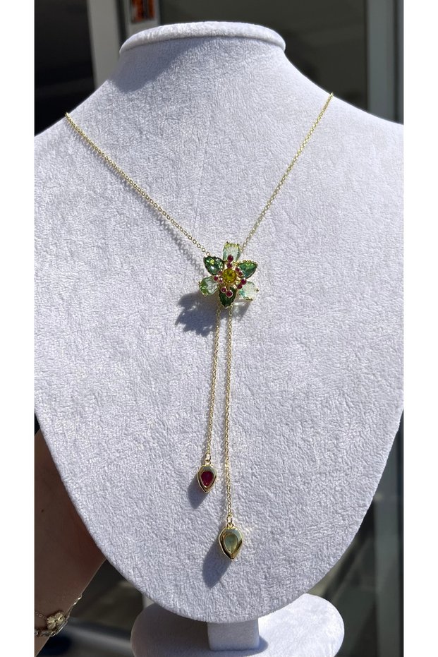 Idyllia Necklace Green Color Viral Y Necklace