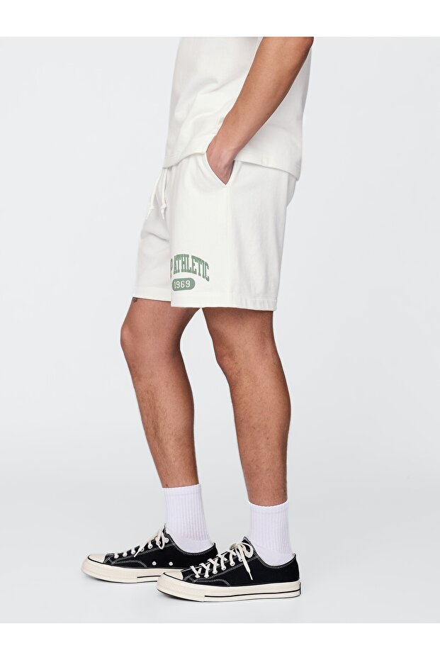 Erkek Beyaz VintageSoft Athletic Logo Easy Şort - 4