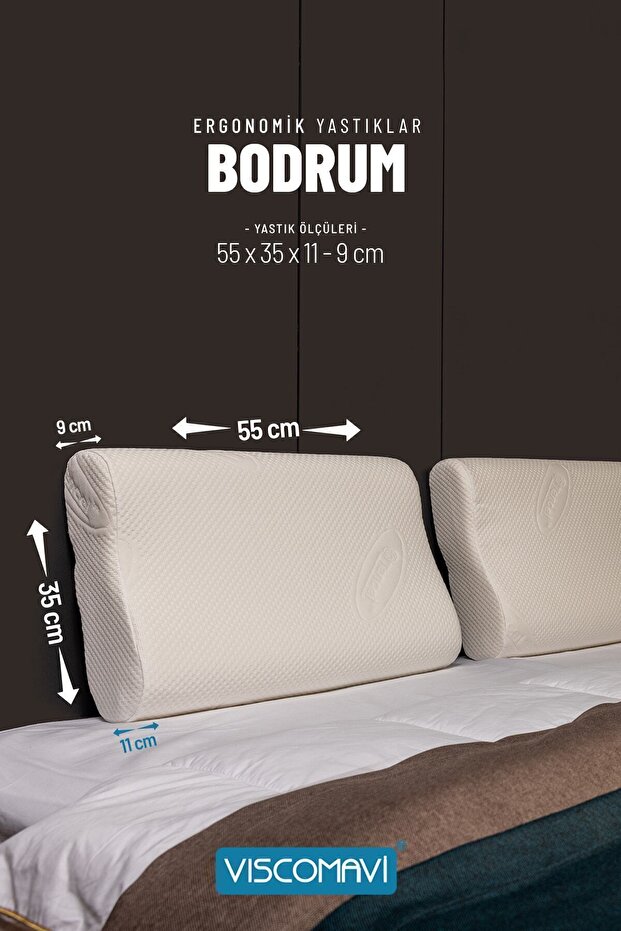 Bodrum Ergonomik & Ortopedik| Boyun destekli |Doğal Lif Kılıflı |Astarlı |Ömür Testli |Visco Yastık - 7