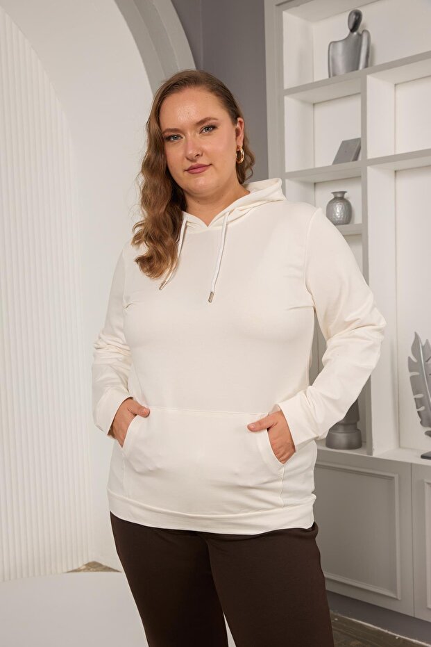 Hooded Large Size White Sweatshirt