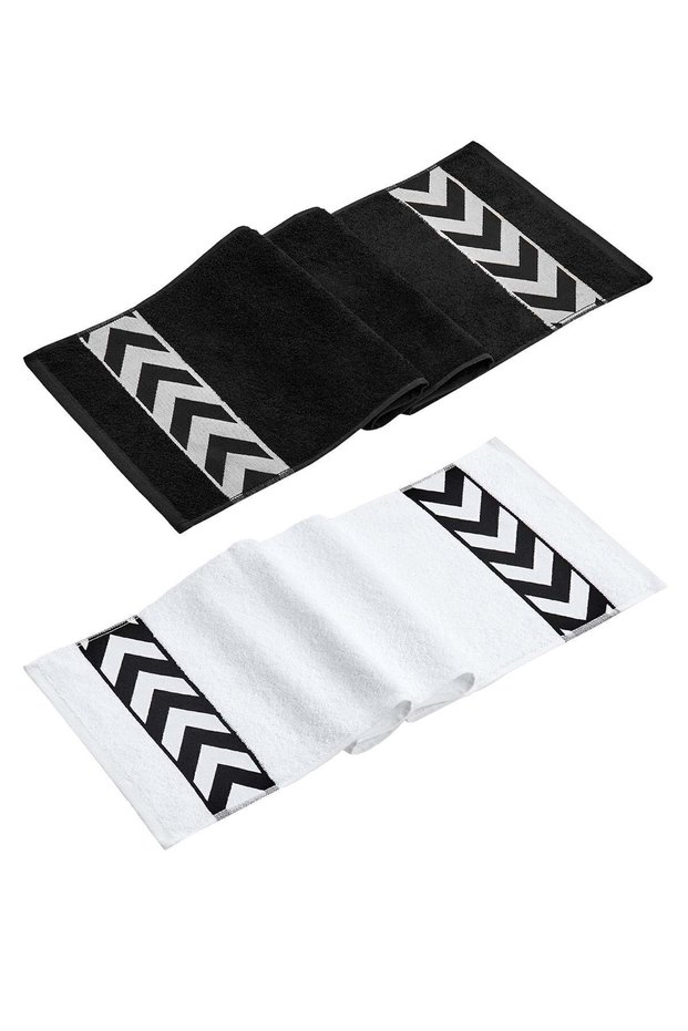Sergeant 30x100 Cm 100% Cotton (450 GSM) Black-White 2-Piece Sports Towel Fitness Gym Golf Boxing Towel