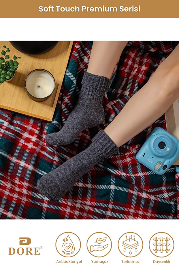جوارب نوم شتوية أصلية للنساء من سلسلة Soft Touch Premium ذات ملمس ناعم من الصوف المضلع، زوج واحد