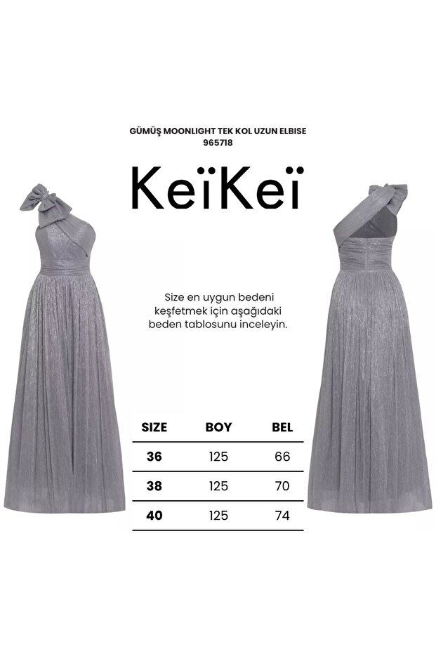 Gümüş moonlight tek kol uzun elbise - 3