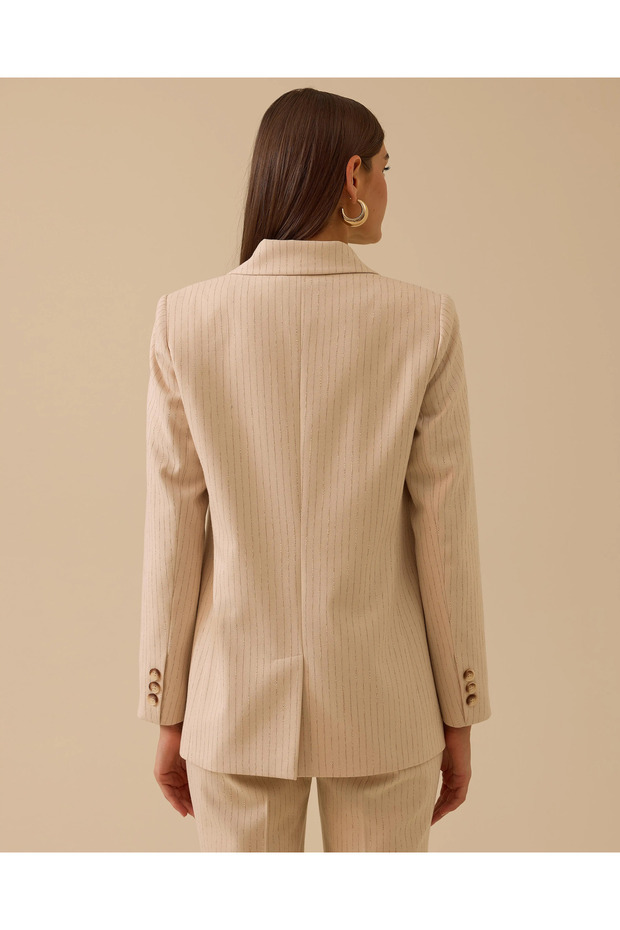 Çizgili Düğmeli Ceket - 5