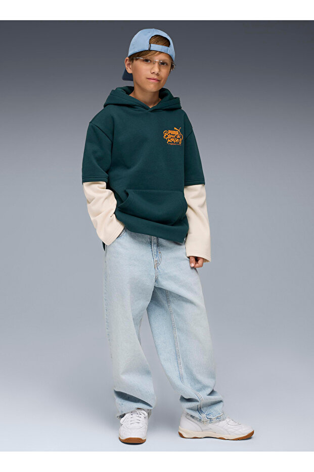Plain Boy's Green Sweatshirt 68847375-Mid90S Layered Hoodie Fl B