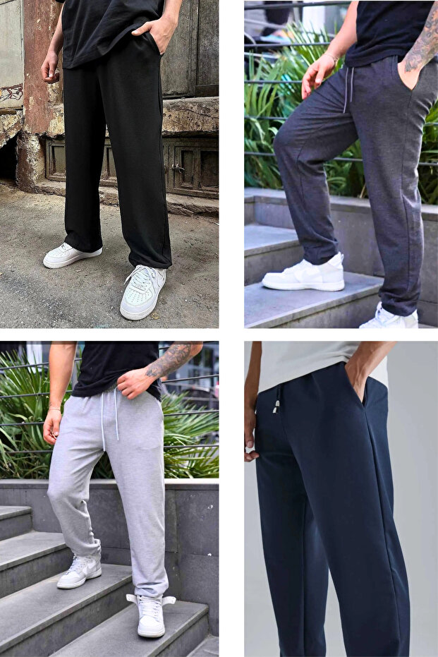 Men's 4 Pack Baggy Relaxed Cut Loose Leg 4 Season Sweatpants