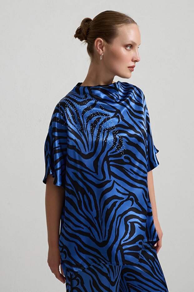 Black-Saks Patterned Blouse and Pants Set - 3