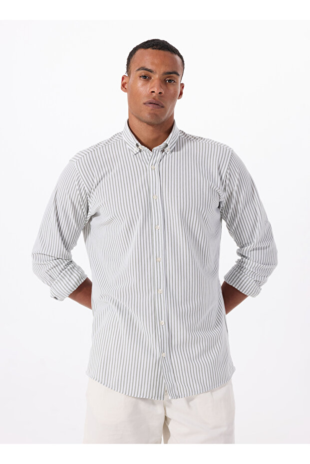 Altınyıldız Classics Comfort Fit Button Collar Khaki Men's Shirt Ace020252161_Hak