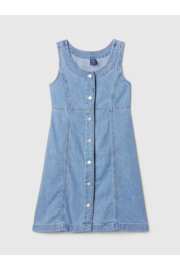 Kız Çocuk Mavi Archive Button Denim Mini Elbise - 2