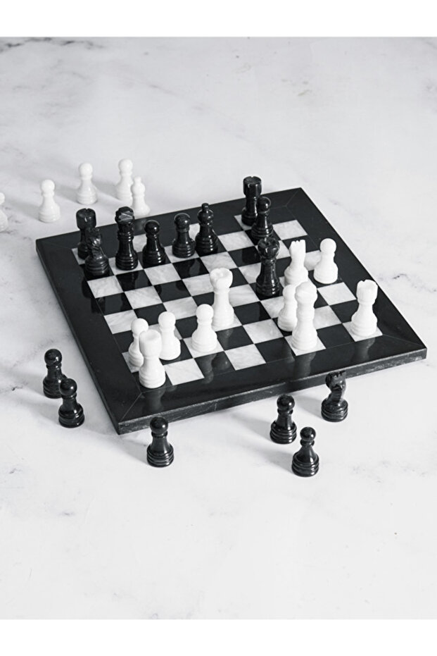 Marble Chess Set 10" Handmade – Black & White Game With Storage Box, Extra Queens, Elegant Gift Idea