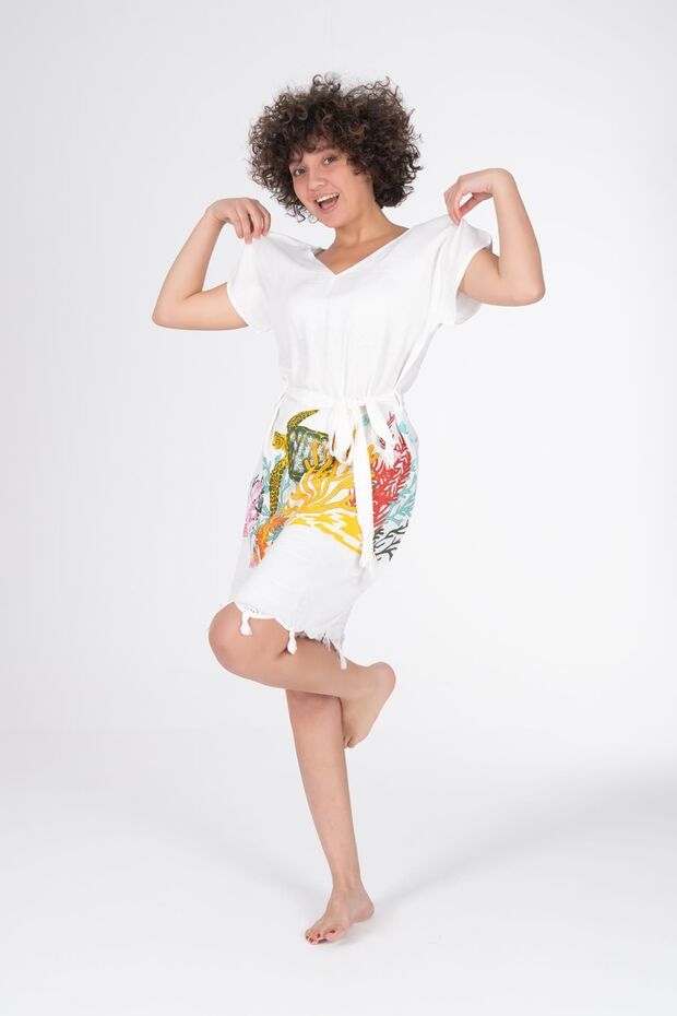 Baskılı Bambu Plaj Elbisesi - 1