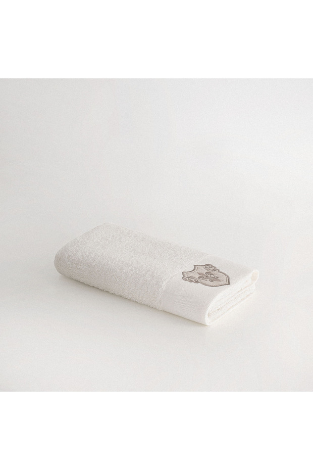Ayliz Hand Face Towel 100% Organic Cotton Embroidered Cream 50x90 Cm