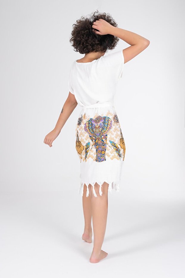 Baskılı Bambu Plaj Elbisesi - 4