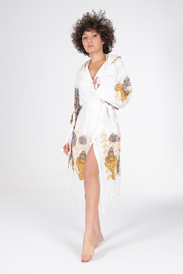 Baskılı Bambu Peştemal Sabahlık Bornoz - 2