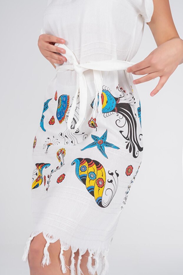 Baskılı Bambu Plaj Elbisesi - 1