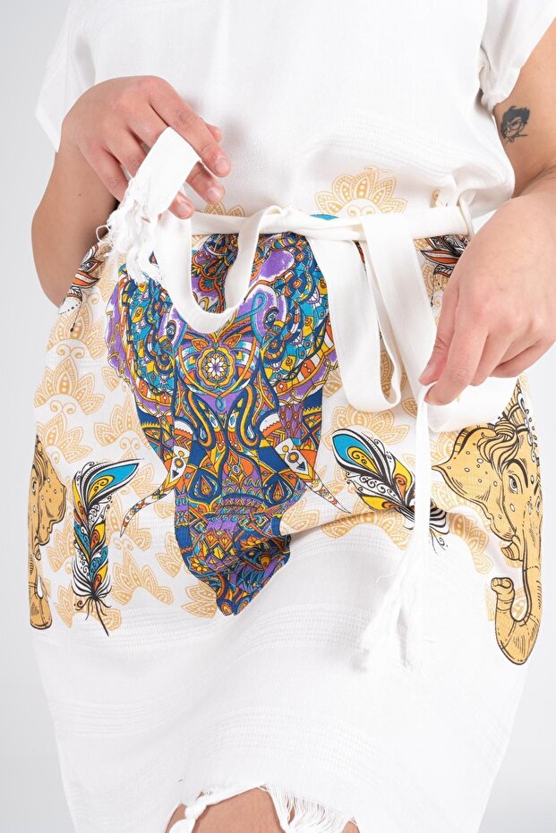 Baskılı Bambu Plaj Elbisesi - 1