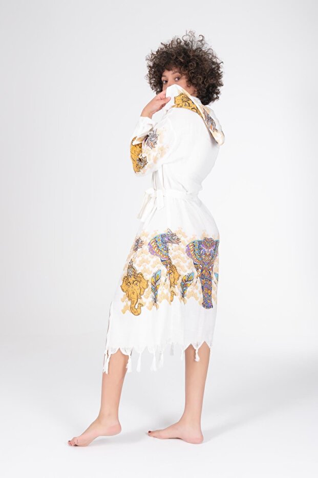 Baskılı Bambu Peştemal Sabahlık Bornoz - 4